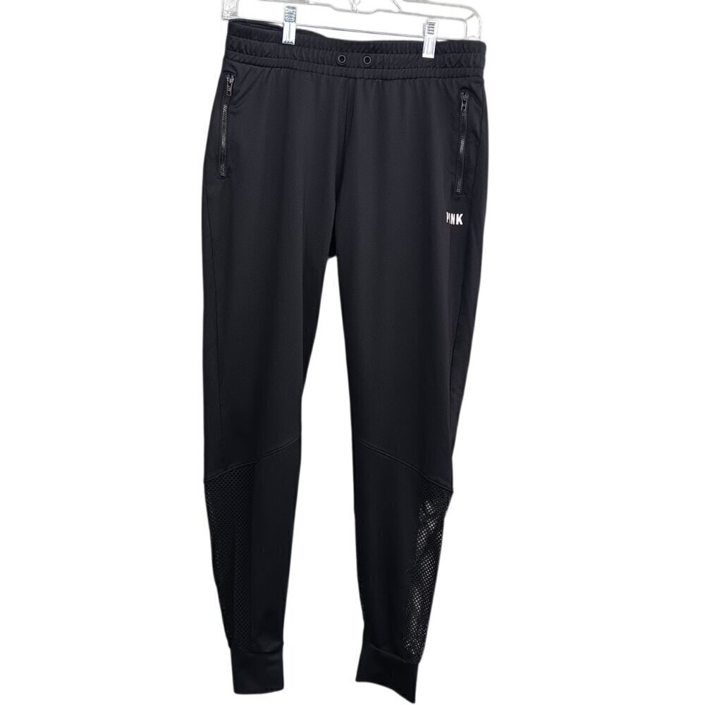 PINK VICTORIA'S SECRET ULTIMATE Women's Black Mesh Jogger Size S Pants Yoga Gym